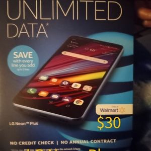 AT&T   LG NEON PLUS SMART PHONE        NO ANNUAL CONTRACT    UNLIMITED DATA